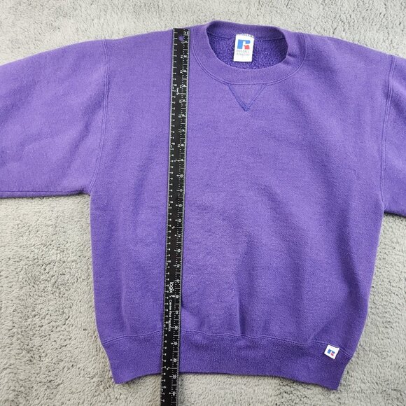 Vintage Russell Athletic 90's Sweatshirt Men's Small Blank Purple Crew USA Made - Picture 5 of 10